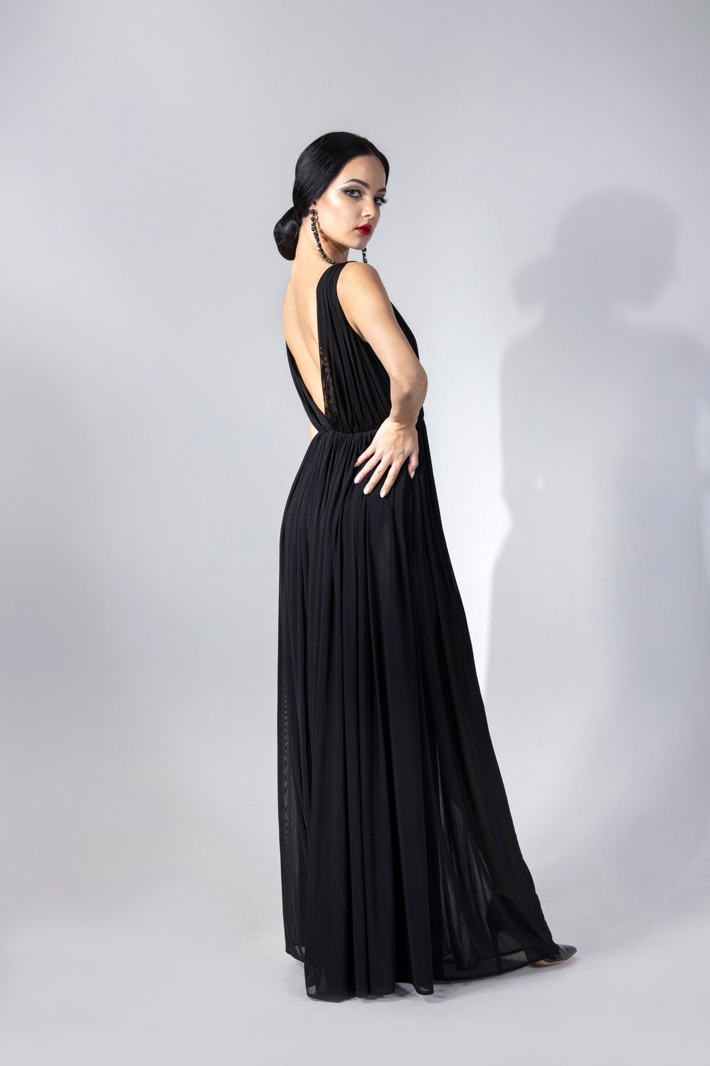 Deep-V Pleated Evening Dress