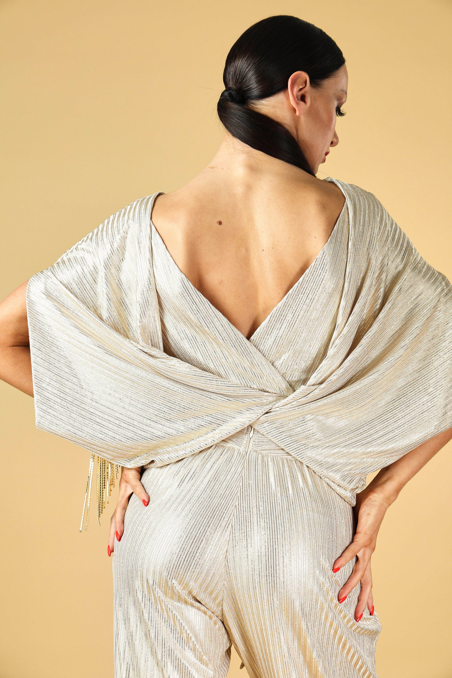 Bat Wing Sleeves Open Back Top