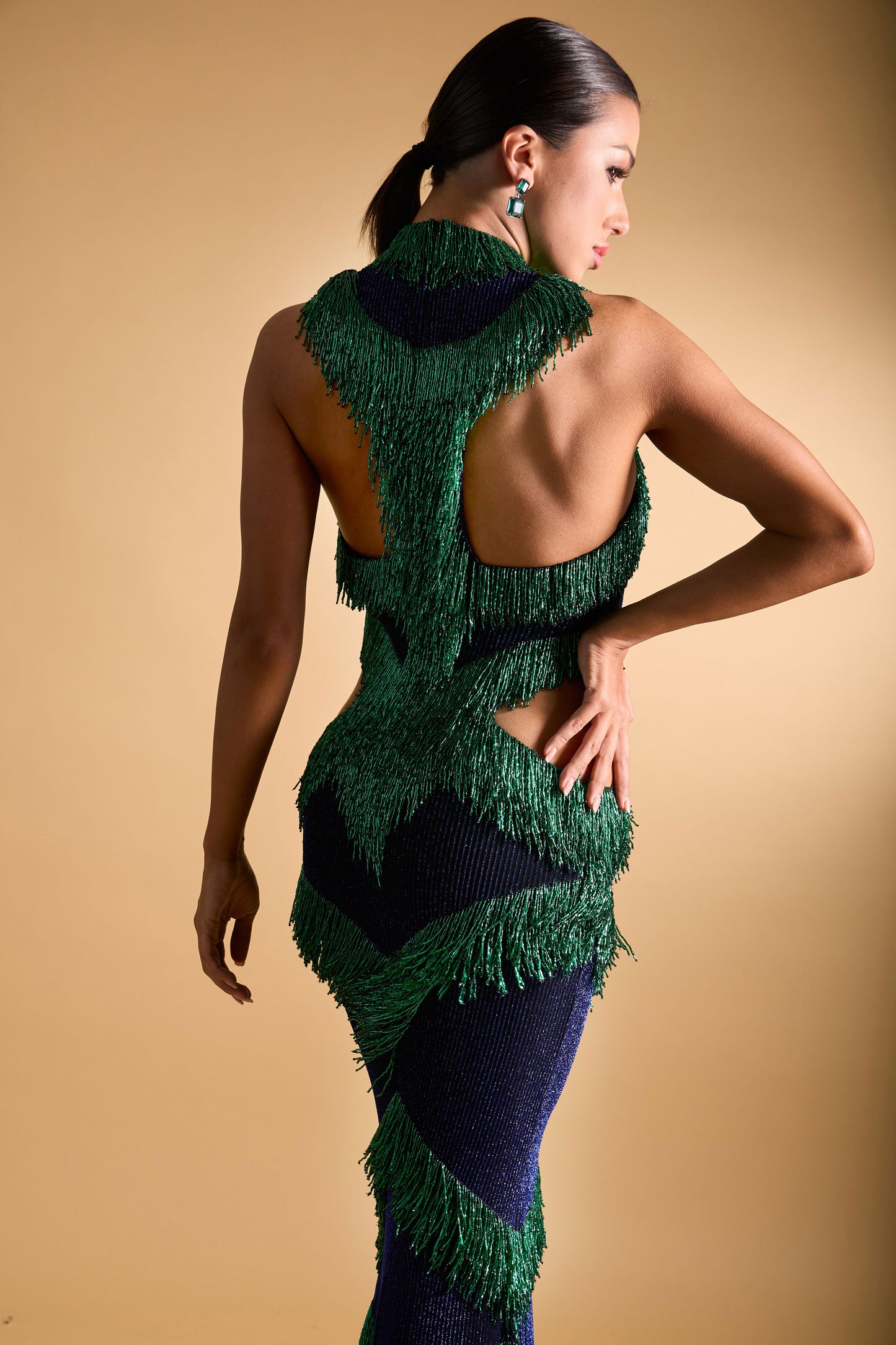 Beaded Fringe Sleeveless Evening Dress