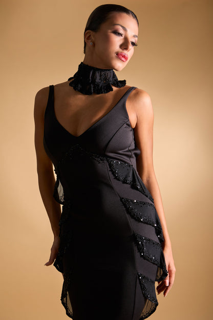 Deep-V Evening Dress with Choker