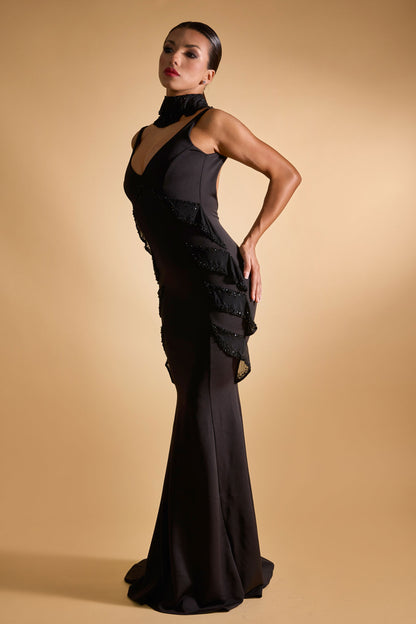 Deep-V Evening Dress with Choker