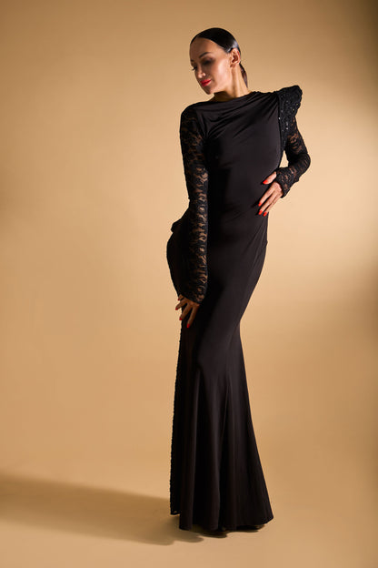 Beaded Lace Open Back Evening Dress