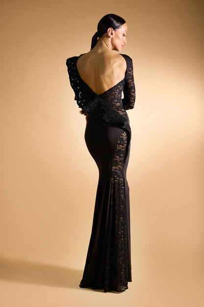 Beaded Lace Open Back Evening Dress