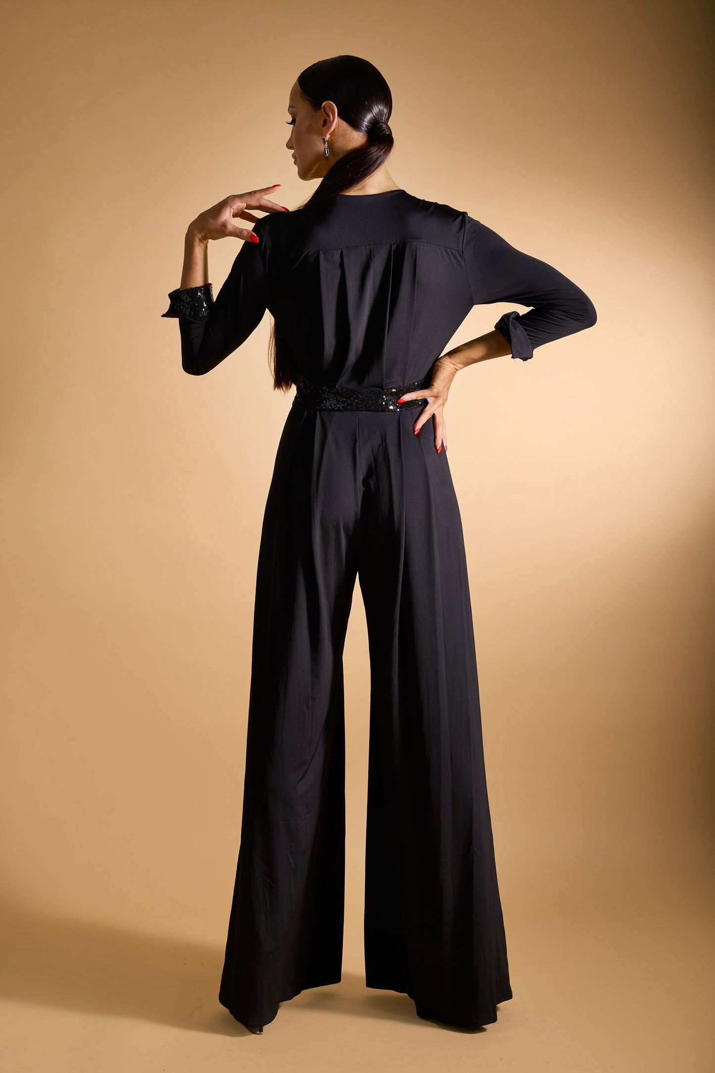 Deep-V Long Sleeves Sequin Jumpsuit