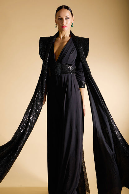 Sleeveless Long Jacket with Shoulder Details