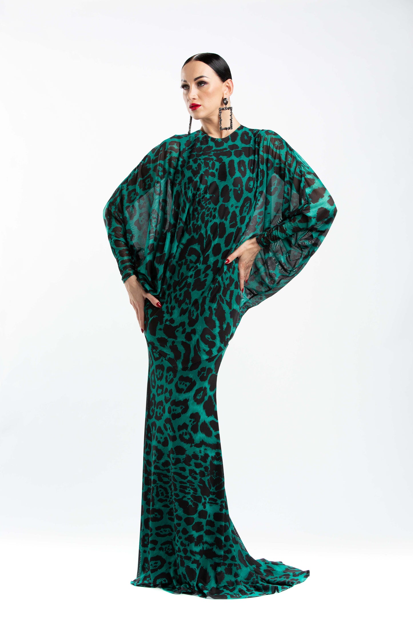 Leo Print Long Sleeves Evening Dress