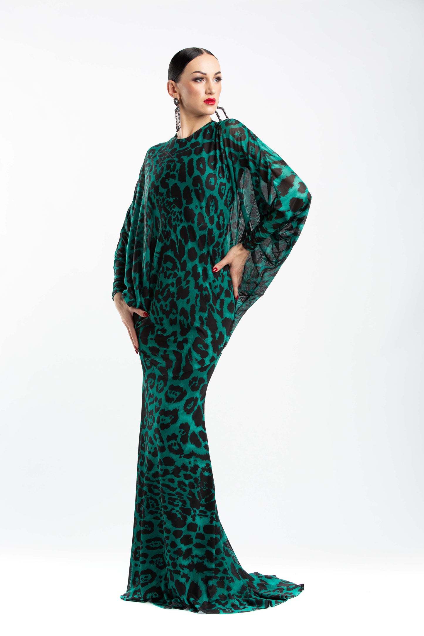 Leo Print Long Sleeves Evening Dress